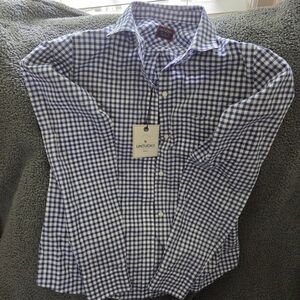NWT UNTUCKit Women's Blue and White Checkered Shirt.